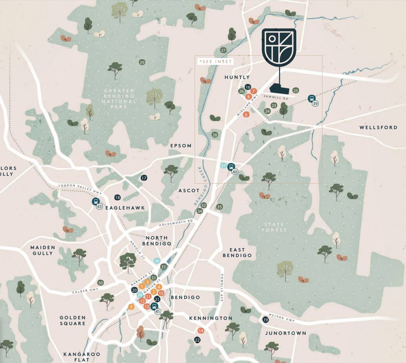 Harlowe Bendigo Estate - Huntly Location map